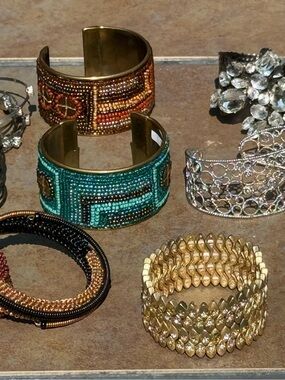 Boho Chic Bracelet Lot – 11 Cuffs & Bangles, Beaded, Crystal & Wire Designs